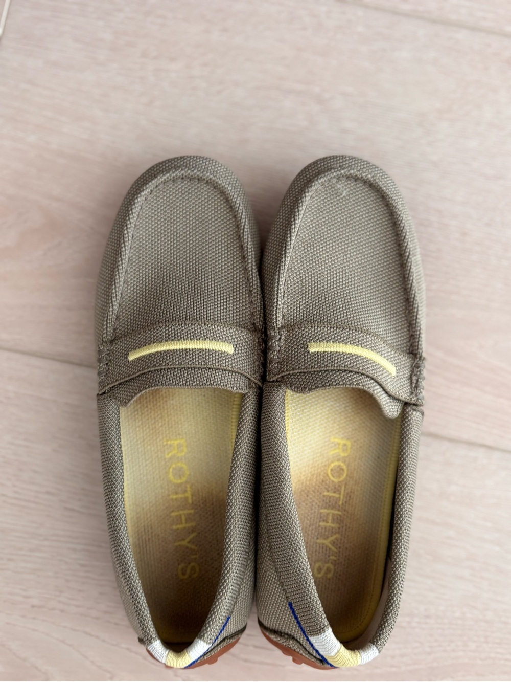 Rothy's Men's Taupe Canvas Loafers with Yellow Accent